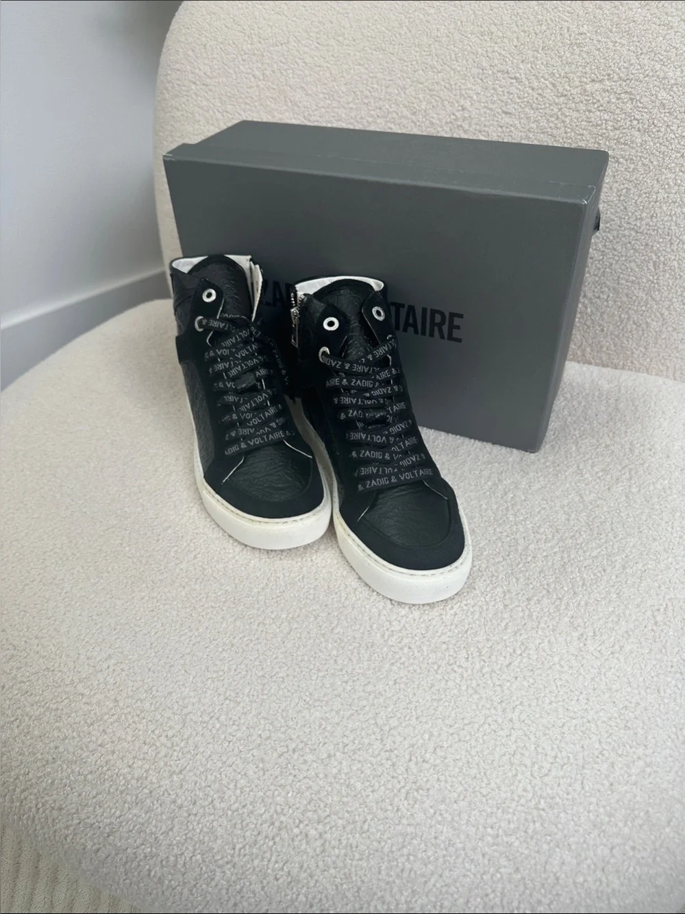 Zadig & Voltaire Black Leather High-Top Sneakers with White Soles